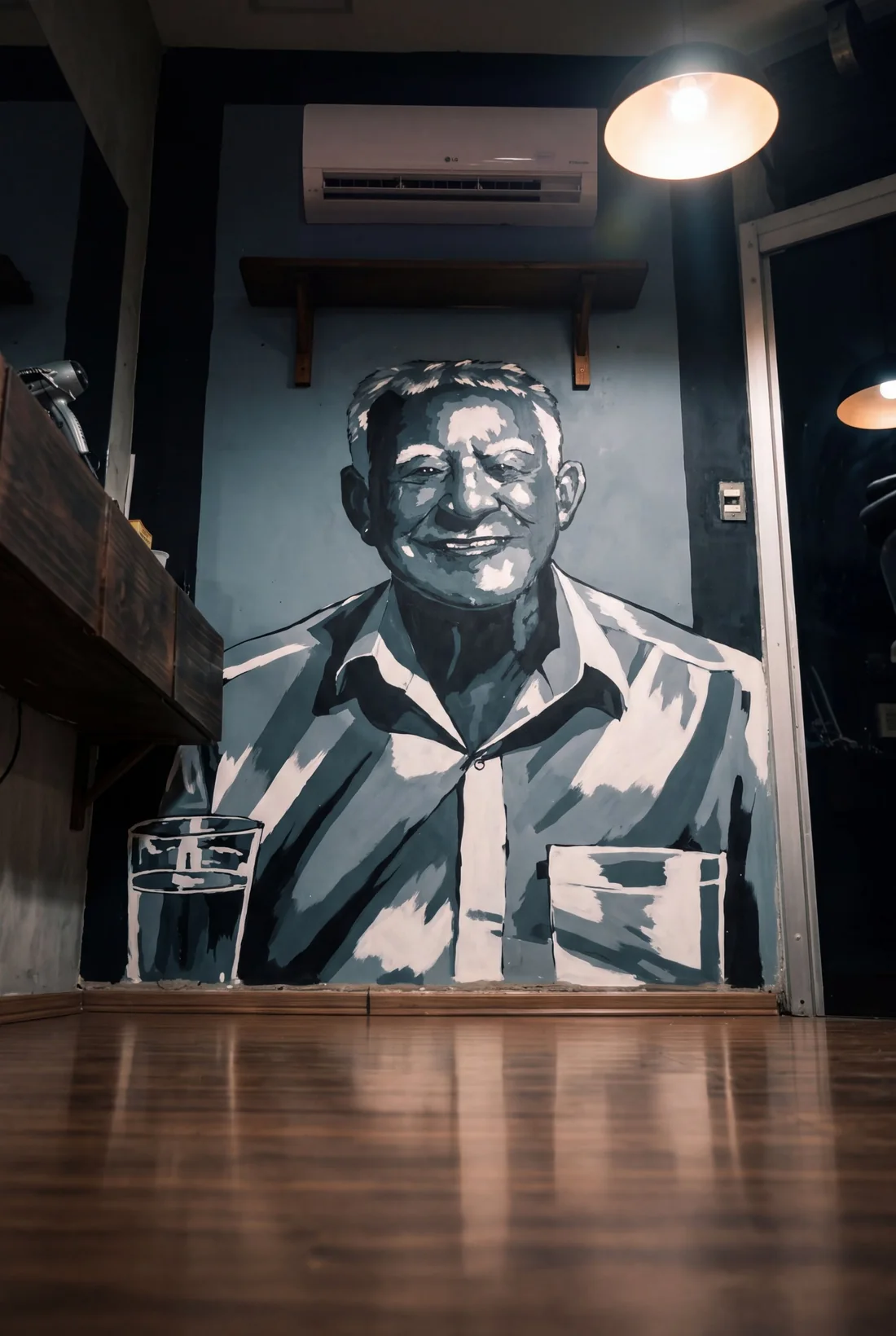 Mural com o retrato de Sebastião, o Tião Barbeiro, pintado na parede da Ponto do Corte